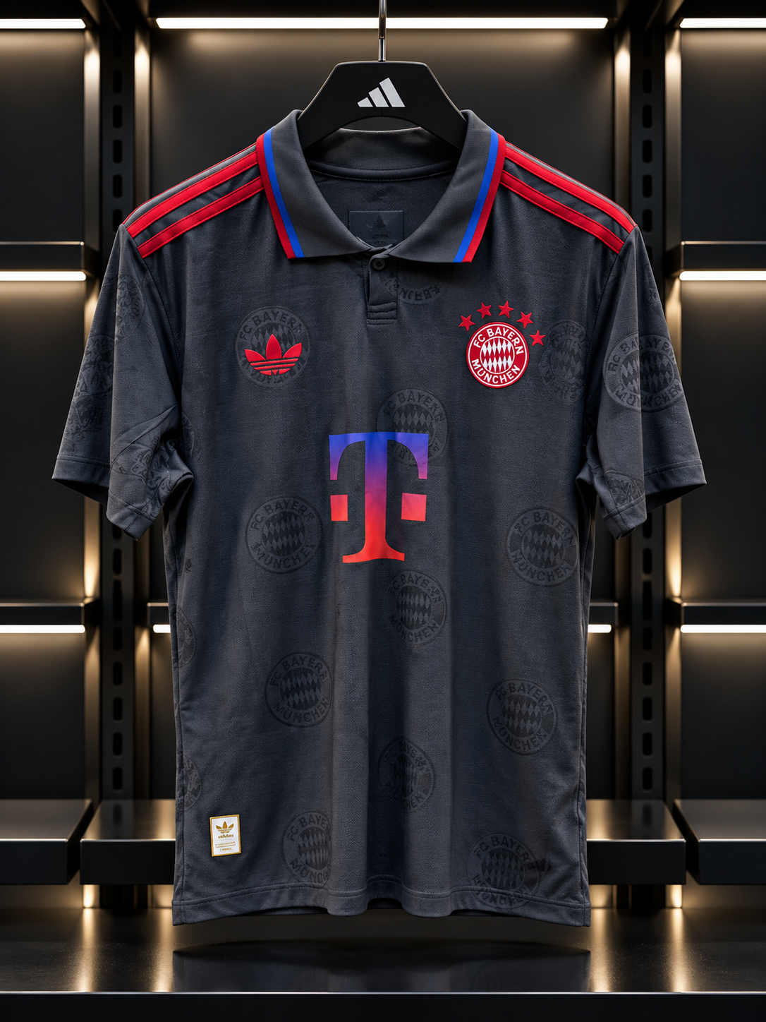 Bayern Munich Retro Black Jersey – Red & Blue adidas Football Shirt