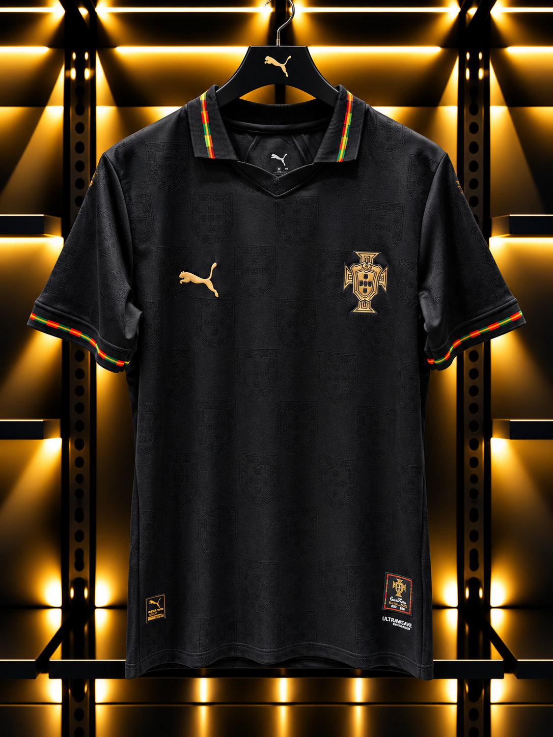 Portugal Black Football Jersey – Puma | Gold & Green-Red Details