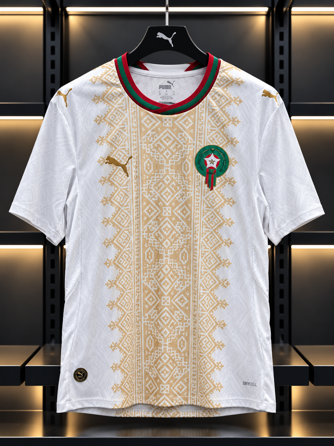 Morocco White & Gold Puma Jersey – Moroccan Pattern Football Shirt