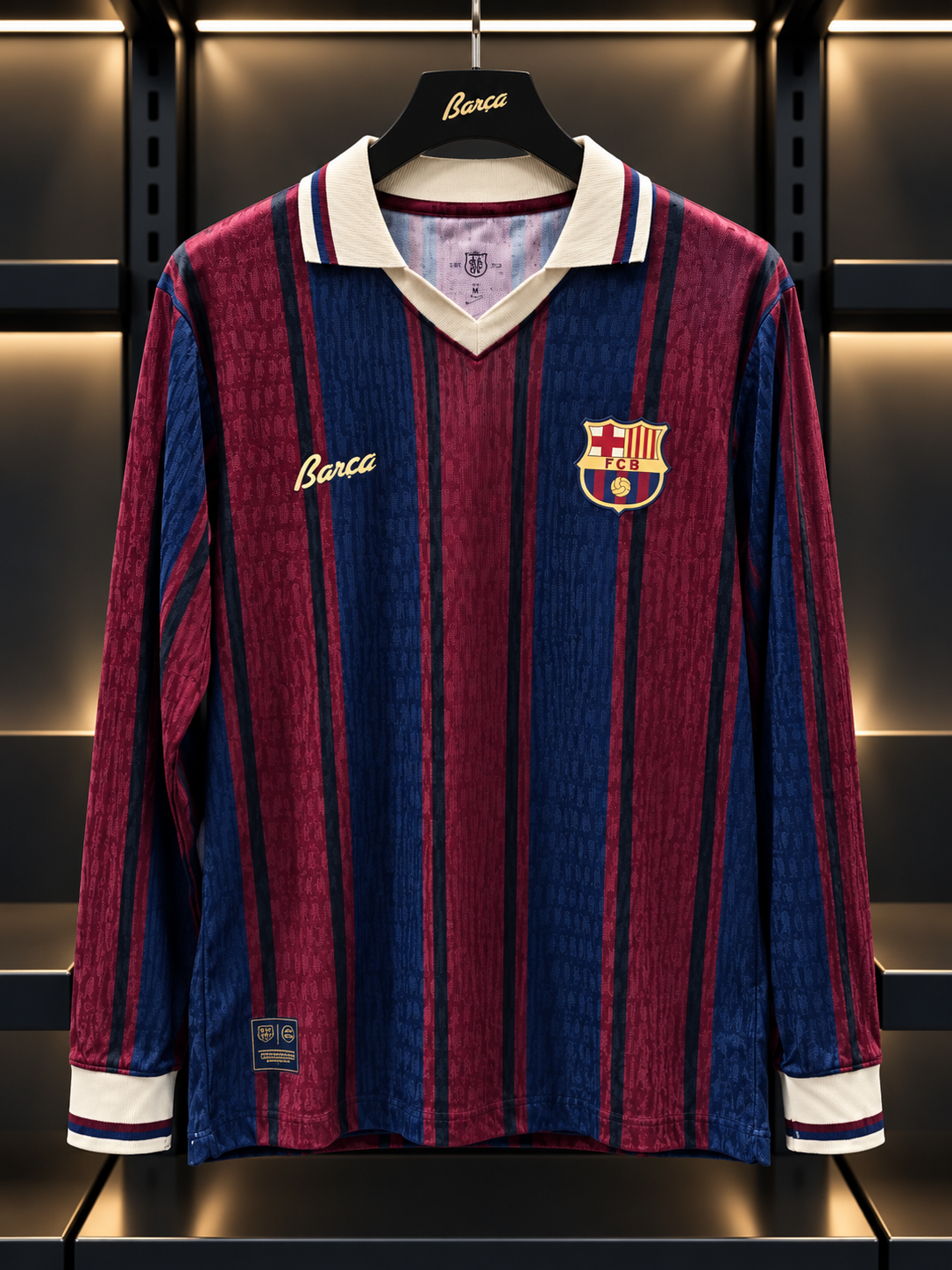 FC Barcelona Retro Long Sleeve Jersey – Maroon & Navy Vintage Football Shirt