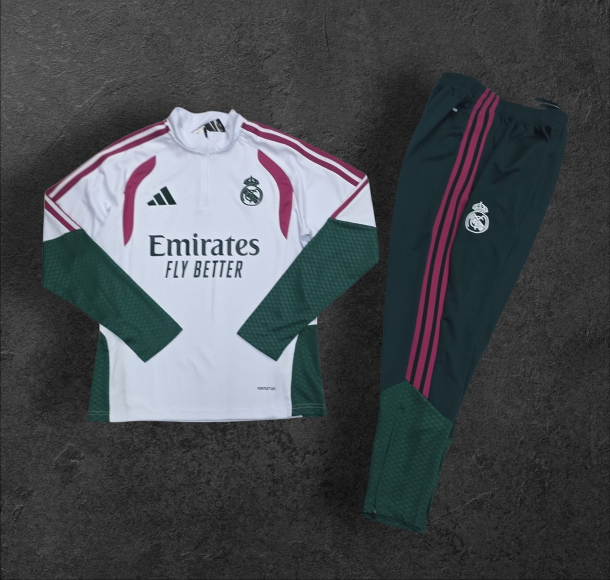 Real Madrid Training Tracksuit – White/Maroon/Green, Adidas, Emirates sponsor