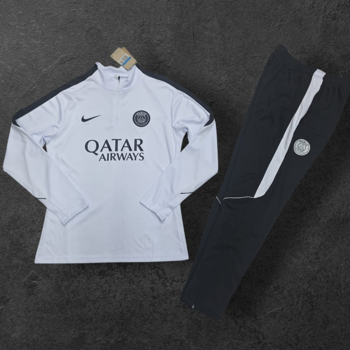 PSG Training Tracksuit – White/Navy, Nike, Qatar Airways sponsor