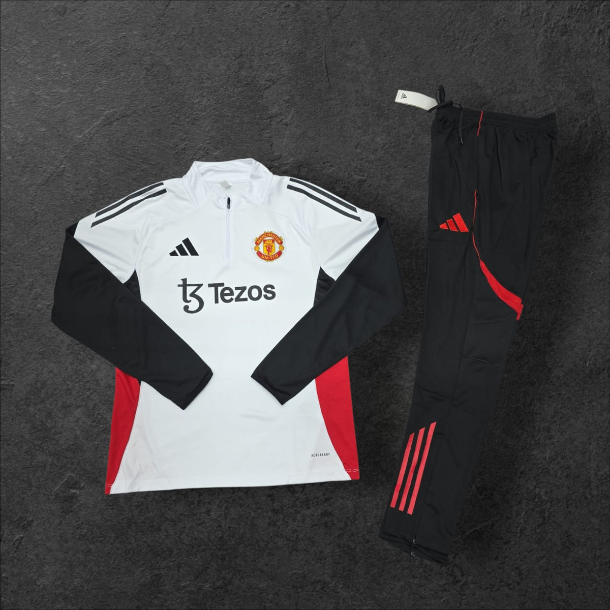 Manchester United Training Tracksuit – White/Black/Red, Adidas, Tezos sponsor