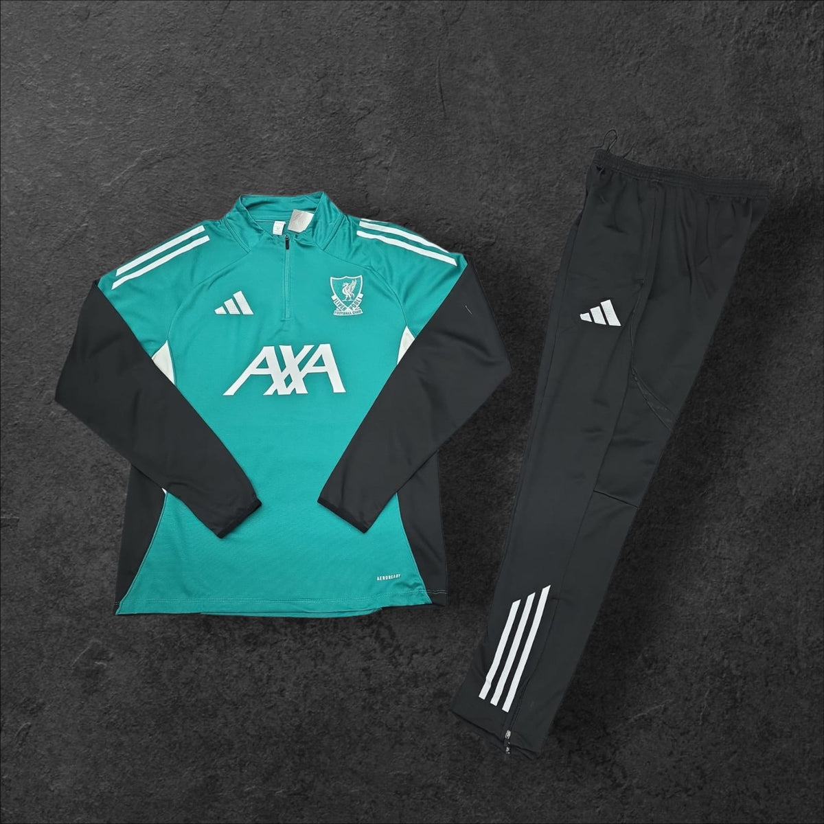 Liverpool Training Tracksuit – Teal/Black, Adidas, AXA sponsor