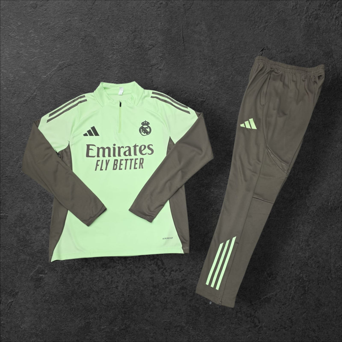 Real Madrid Training Tracksuit – Mint Green/Grey, Adidas, Emirates sponsor